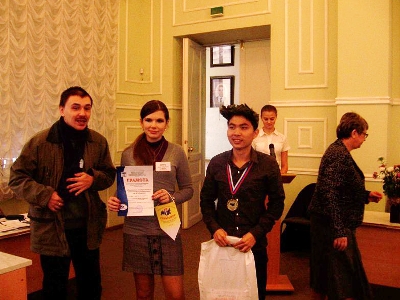 Đức Tâm sau khi nhận giải tại cuộc thi Olympic toán toàn Nga